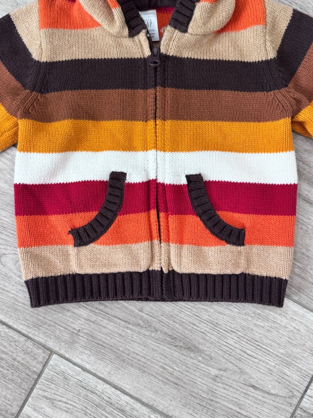 Baby GAP Striped Hooded full Zip-Up Sweater Pockets Size 9-12 Month - Picture 2 of 7